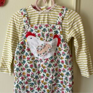 Baby Boden Floral print Chicken Hen appliqué corduroy Overalls